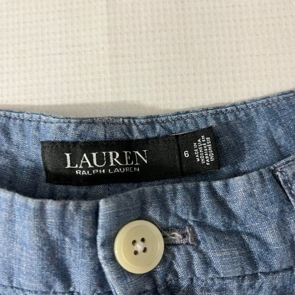 Lauren Ralph Lauren Blue Chambray Pleated Wide Leg Pants Women Size 6 - Picture 3 of 11